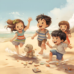 children playing on the beach