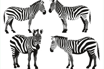 Fototapeta premium Graphical set of zebra isolated on white background, vector illustration. zebra icon. Vector Zebra. Graphical set of zebras isolated on white background, vector illustration for tattoo and printing .