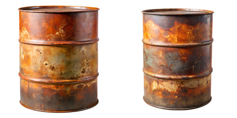Rusted old metal barrel highly detailed isolated on transparent background PNG file,
