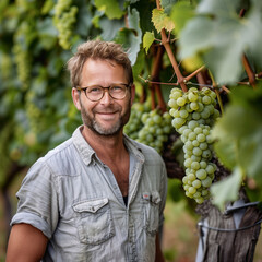 Obraz premium winemaker in the nature next to vine grapes producing vine