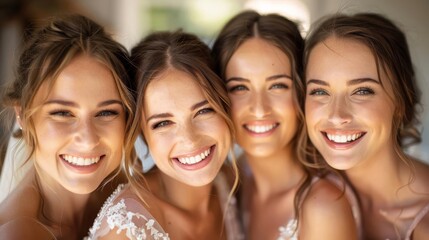 Bridal Party Getting Ready Focus on a group of bridesmaids marry valentine
