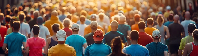 Diverse Crowd of Marathon Runners at the Starting Line for a Community Health and Wellness Event