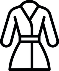 Simple line art icon depicting a stylish unisex bathrobe, ideal for spa and fashion use