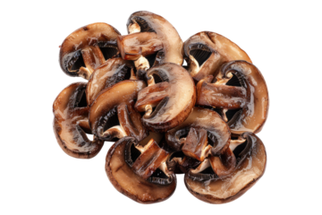 Roasted sliced mushrooms isolated on transparent background
