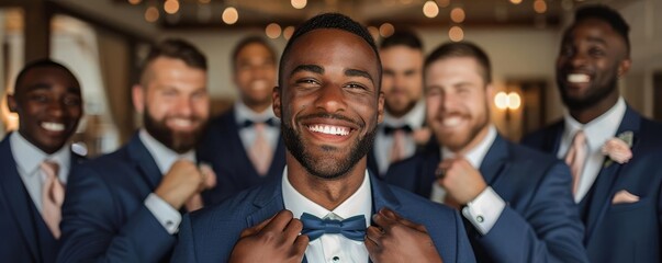 Groomsmen Focus on a group of groomsmen marry valentine