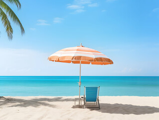 Beautiful beach. Chairs on the sandy beach near the sea. Summer holiday and vacation concept for tourism. Inspirational tropical landscape