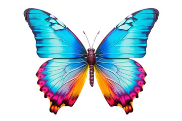 Fototapeta premium A close-up image of a vibrant butterfly with striking blue and pink wings, showcasing nature's beauty and the artistry of colorful wing patterns.