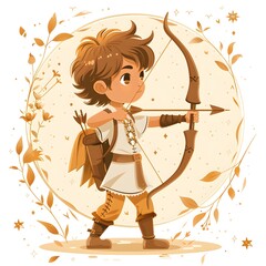 Sagittarius zodiac in flat style on a white background. Horoscope for children. Let's learn the signs of the zodiac.