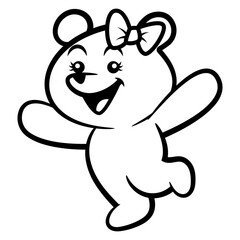 Cute little Bear cartoon characters wearing hair ribbon and play jump. Best for outline, logo, and coloring book with animal themes for children
