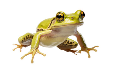 Fototapeta premium Close-up image of a vibrant green frog with detailed textures, highlighting natural beauty and amphibious features.