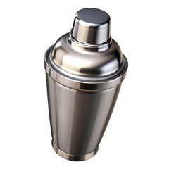 Silver cocktail shaker reflects shiny metal handle Metal cocktail shaker.  Bartender pours liquid into glass.  3D render of chrome container for mixing drinks Metal cocktail shaker.