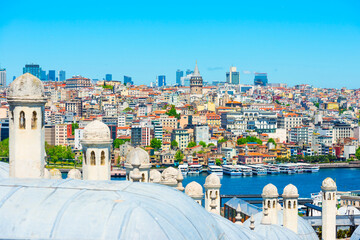 Istanbul city view from Suleymaniye Mosque to Bosporus