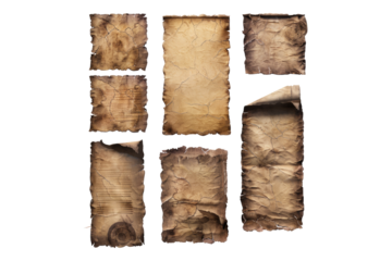 Set of old paper isolated on transparent background