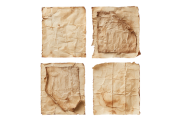 Set of old paper isolated on transparent background