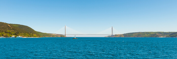 Yavuz sultan selim bridge on Bosphorus in Istanbul, Turkey. Bridge sea landscape