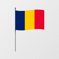 Chad national flag on flagpole. Vector illustration.
