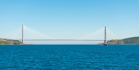 Yavuz sultan selim bridge on Bosphorus in Istanbul, Turkey. Bridge sea landscape
