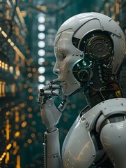 Fototapeta premium Illustration of Applying AI and ML algorithms to analyze data and optimize industrial processes, improve quality control, and enhance production efficiency. Ai Generate.