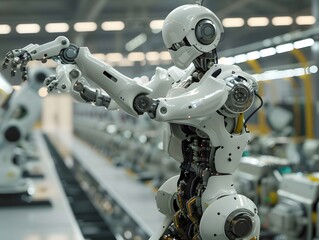 Fototapeta premium Illustration of Applying AI and ML algorithms to analyze data and optimize industrial processes, improve quality control, and enhance production efficiency. Ai Generate.