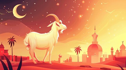 eid al adha banner with goat illustration