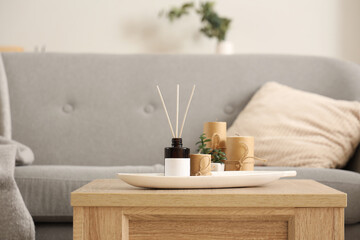 Reed diffuser on table at home