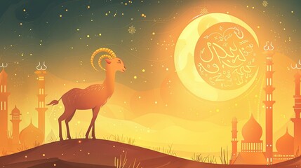 Fototapeta premium eid al adha banner with goat illustration