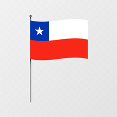 Chile national flag on flagpole. Vector illustration.