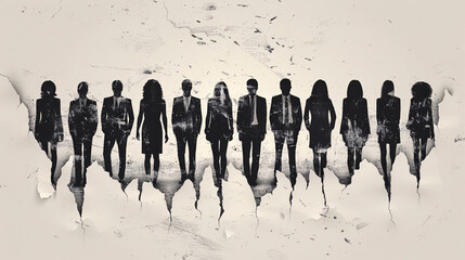 Silhouettes of executives with a torn paper background, emphasizing unity and connection