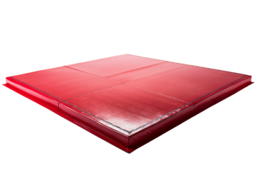 Large red gymnastic mat for exercise and fitness, isolated on a transparent background. Ideal for gymnastics, martial arts, and physical training.