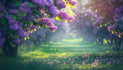 Obraz premium Springtime Bliss: Stunning Lilac Trees in Blossom