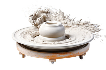 Pottery wheel with clay being molded into a pot, showcasing the art and craft of pottery making. Perfect for artisan and handicraft themes.