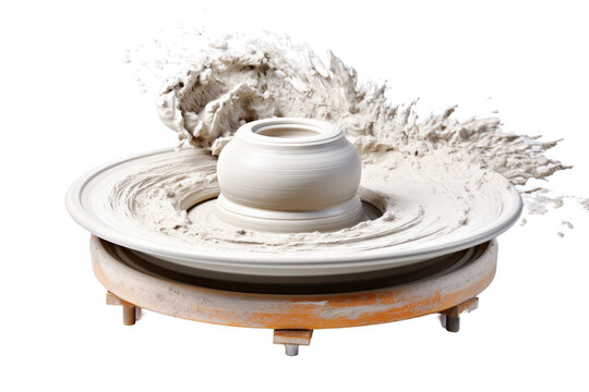 Pottery wheel with clay being molded into a pot, showcasing the art and craft of pottery making. Perfect for artisan and handicraft themes.