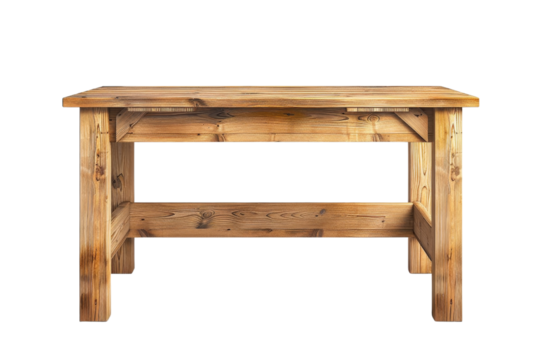 Rustic wooden table with sturdy legs and natural finish, perfect for home or office decor, adding a touch of warmth and functionality to any space.
