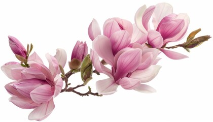 Obraz premium Stunning Magnolia Blossom Bouquet: A Captivating Image Against a White Backdrop