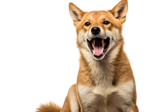 Vibrant and cheerful dog with open mouth, showcasing happiness and energy. A perfect representation of a joyful canine companion.