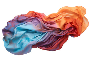 Obraz premium Vibrant flowing silk fabric in blue, purple, and orange hues, showcasing fluid motion and smooth texture, perfect for artistic and fashion concepts.