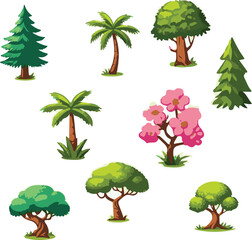 Collection of vector illustrated cartoon trees