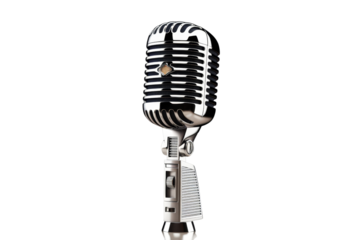 Vintage silver microphone isolated on transparent background. perfect for music, media, and broadcasting design. Classic and retro style.
