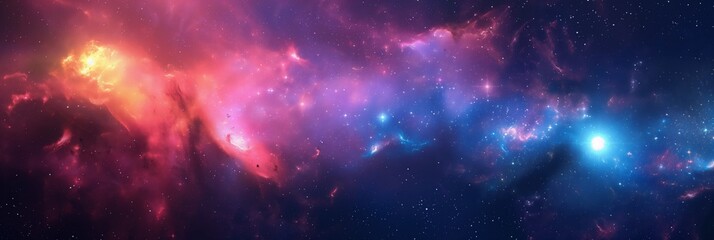 Fototapeta premium A breathtaking panoramic view of a colorful nebula, exemplifying the beauty and vastness of outer space