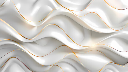 Aesthetically pleasing white and gold abstract wavy pattern background, perfect for artistic designs and modern decor.
