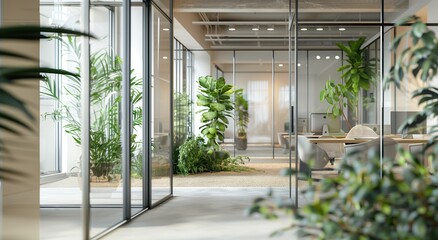 緑の多い開放的でモダンなオフィス