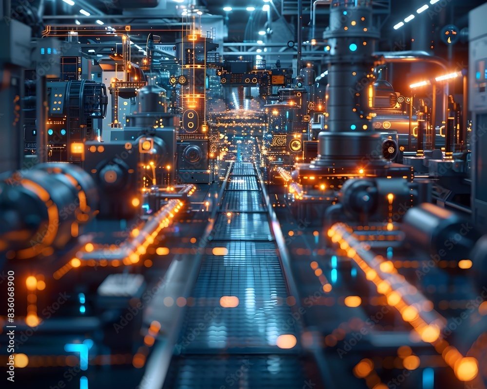 Poster digital twin technology visualizing a synchronized and efficient smart factory concept with advanced