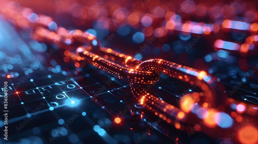 Poster interconnected nodes of secure blockchain transactions in futuristic digital technology concept