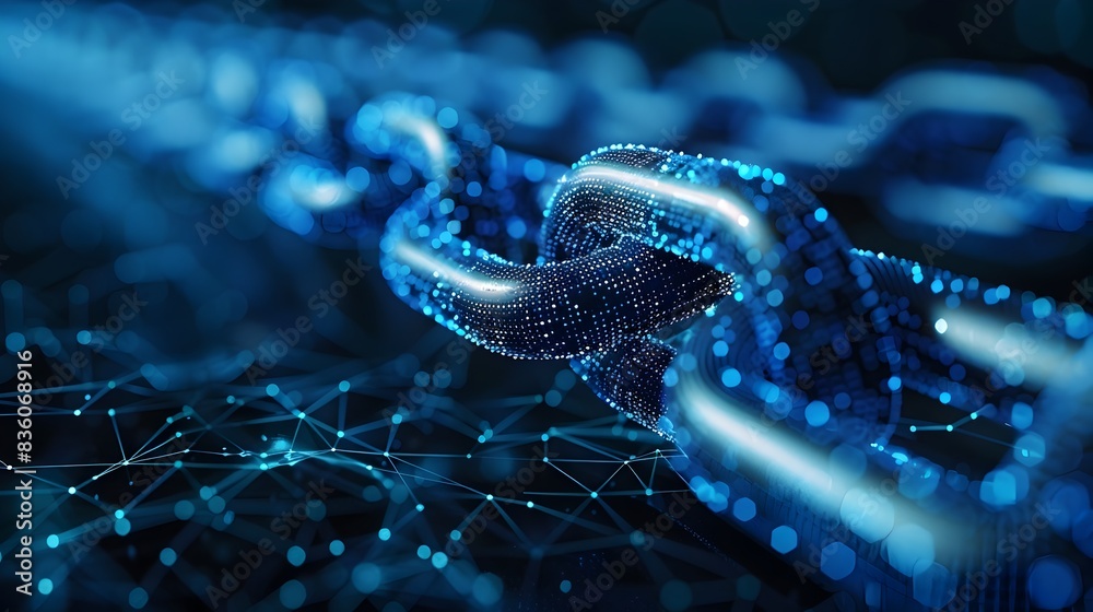 Poster blockchain technology visualized with interconnected nodes and secure transactions futuristic financ