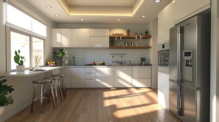 modern kitchen with fridge
