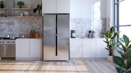 modern kitchen with fridge