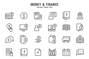 Set of Outline stroke Finance and Stock icon Vector illustration