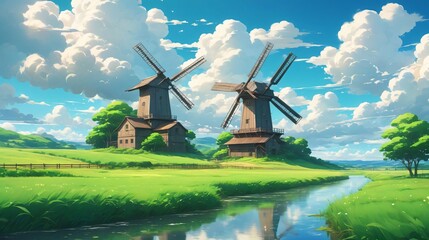 Naklejka premium Anime Landscape Wallpaper