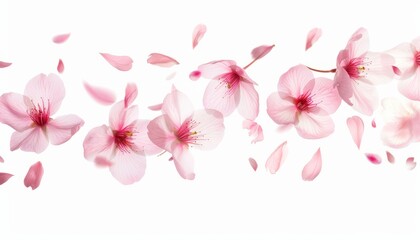Fototapeta premium Petals of Beauty: Sakura Blossoms Dancing on a White Canvas - Banner Design