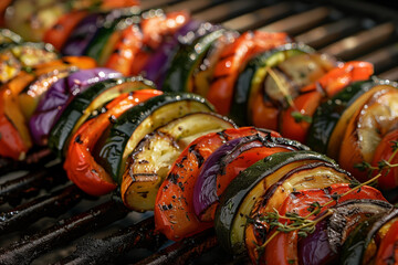 Vegetable skewers on a grill